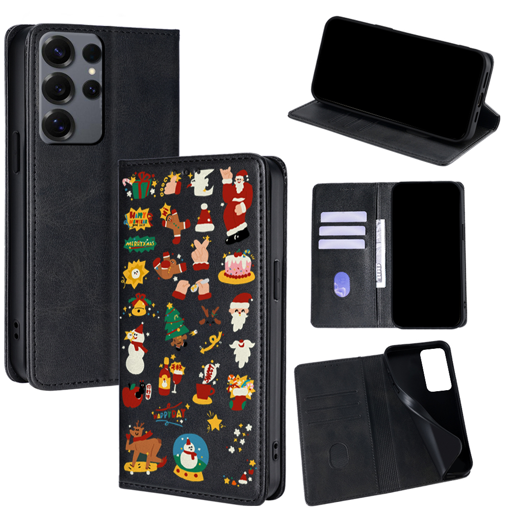 Leatherwork Drawing - Christmas Pattern Leather Wallet Case for