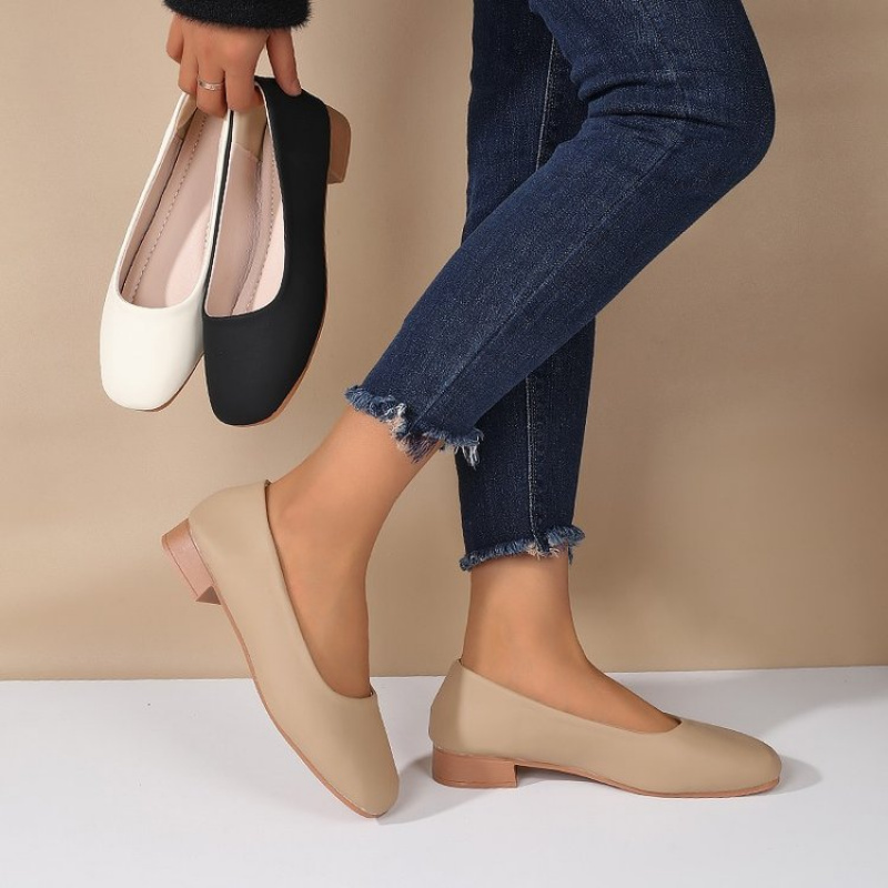 Leather Work Heels - Soft Leather Round Toe Slip-On Shoes
