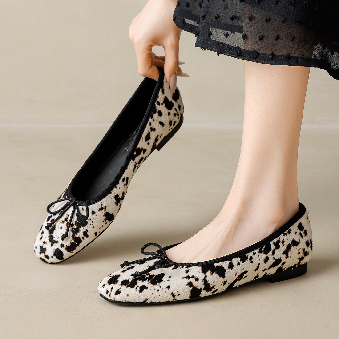 Leather Work Heels - ﻿ Genuine Leather Horsehair Leopard Low