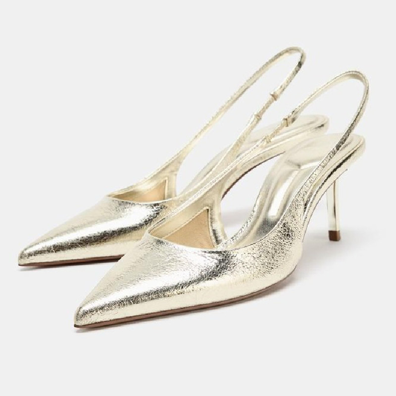 Leatherwork Drawing - Sexy Pointed Toe Gold Designer Pumps